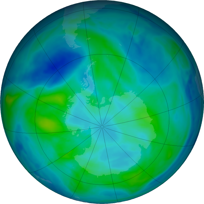 Antarctic ozone map for 22 March 2025